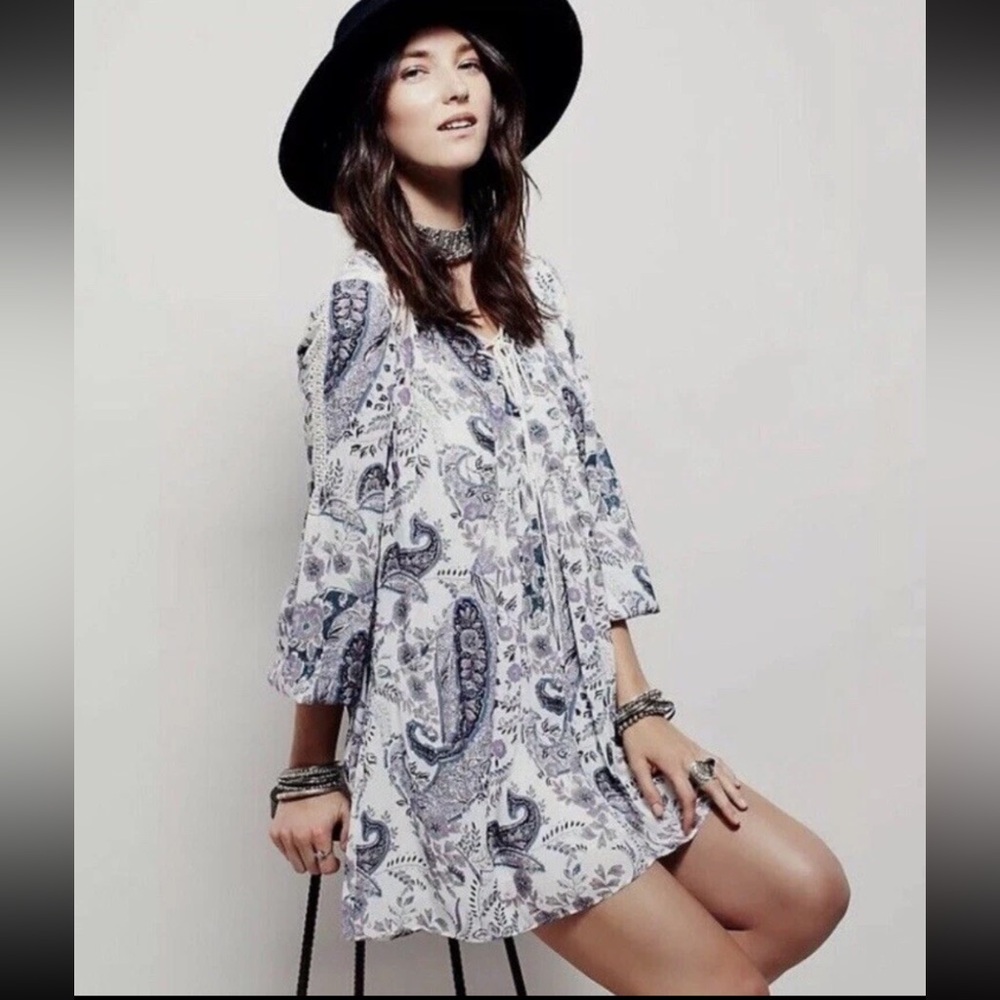 Free People Blue and White Paisley Mini Dress